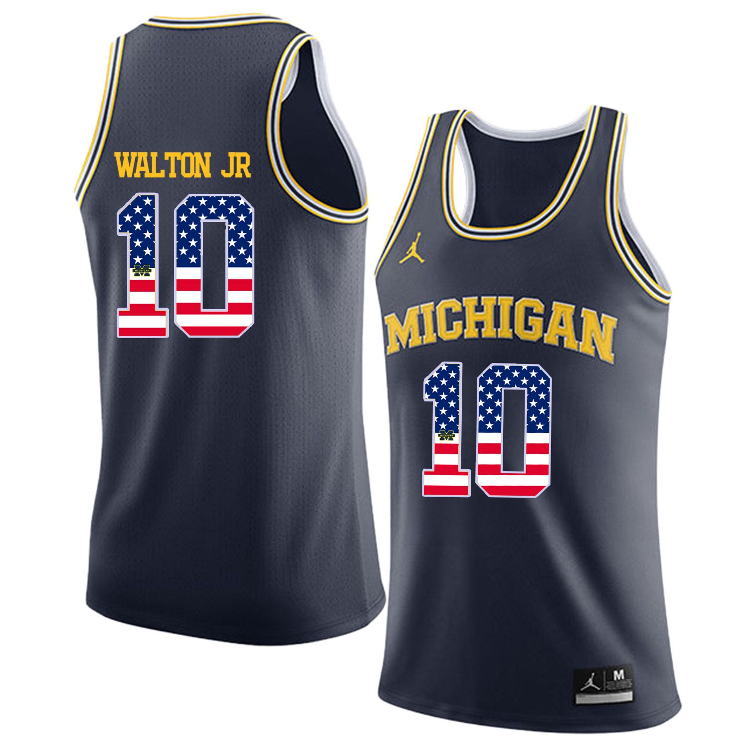 Men Jordan University of Michigan Basketball Navy 10 walton jr Flag Customized NCAA Jerseys